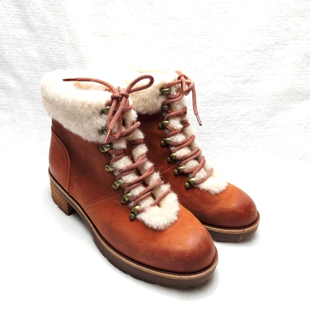 Kork-Ease Winslet Ambra Shearling Combo Brown Leather Ankle Boots